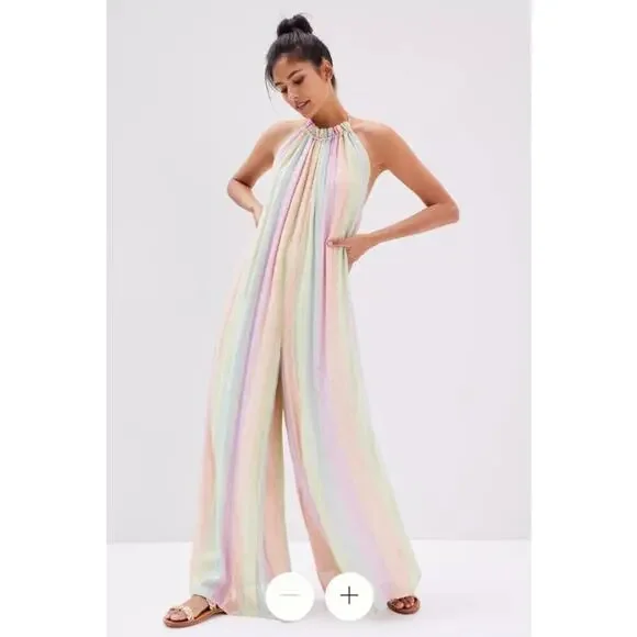 NEW Anthropologie x Sundress Sophie Jumpsuit in Marbella Mix Pastel M / L NWT - Picture 1 of 14